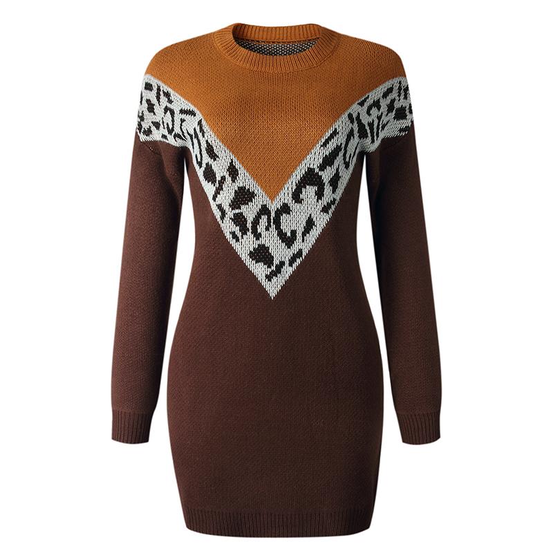Sellingwinter Fashion Splicing Round Neck Long Sleeve Women's Dress Casual Dresses