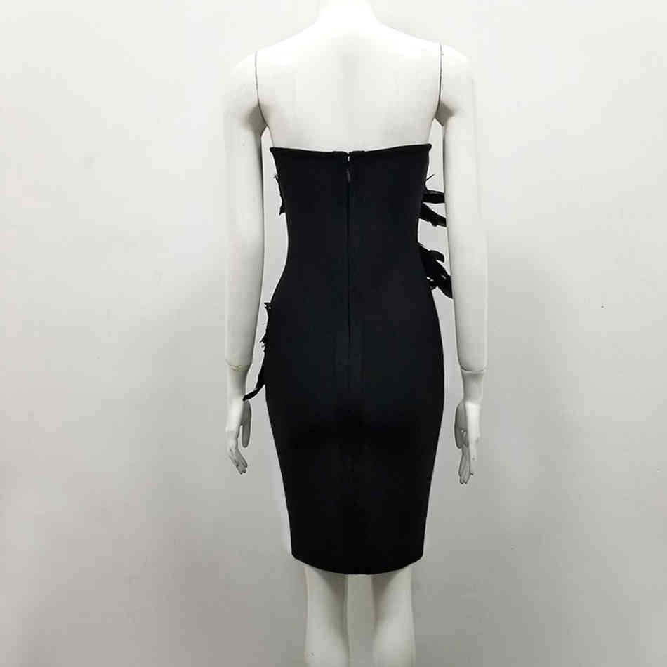 High Quality Women's Black Bandage Dress Summer Strapless Sexy Bodycon Feather Elegant Celebrity Party Vestidos 210524