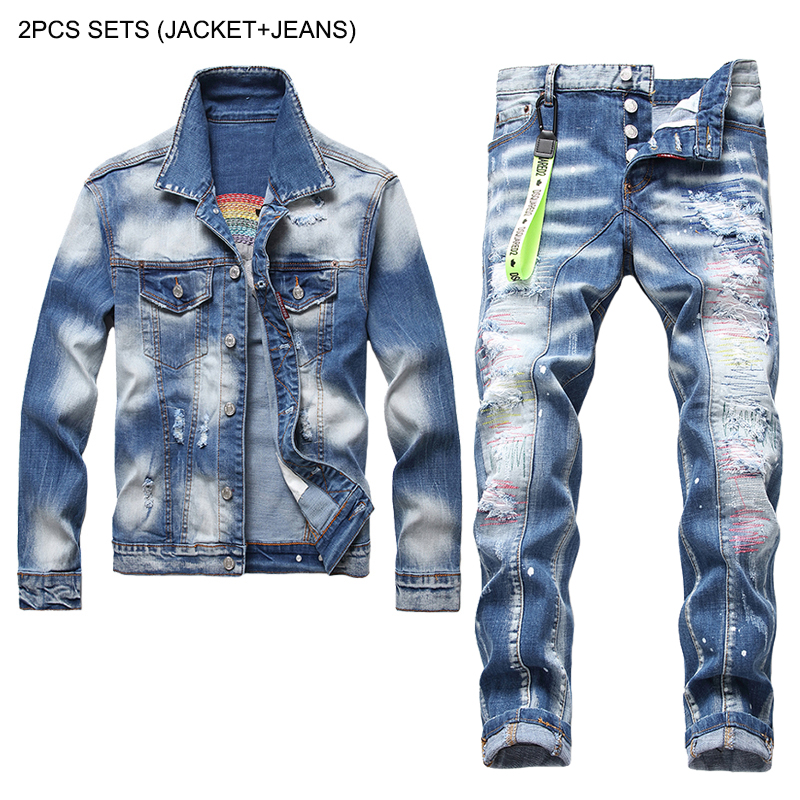 New Slim Tracksuits Men's 2pcs Set Autumn Winter Embroidered Rainbow Denim Jacket and Ripped Holes Stretch Jeans Conjuntos De Hombres, Jacket and jeans 2025.1047
New Slim Tracksuits Men's 2pcs Set Autumn Winter Embroidered Rainbow Denim Jacket and Ripped Holes Stretch Jeans Conjuntos De Hombres, Jacket and jeans 2025.1047