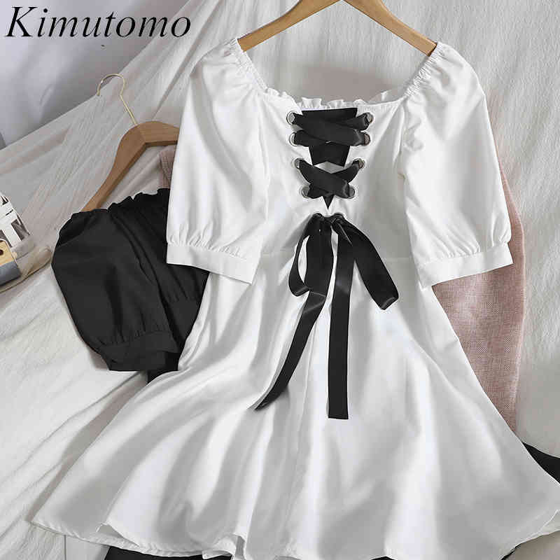 Kimutomo Korean Fungus Dresses Female Square Collar Bubble Sleeve Summer Cross Strap Bow High Waist A-line Dress 210521, White
Kimutomo Korean Fungus Dresses Female Square Collar Bubble Sleeve Summer Cross Strap Bow High Waist A-line Dress 210521, White