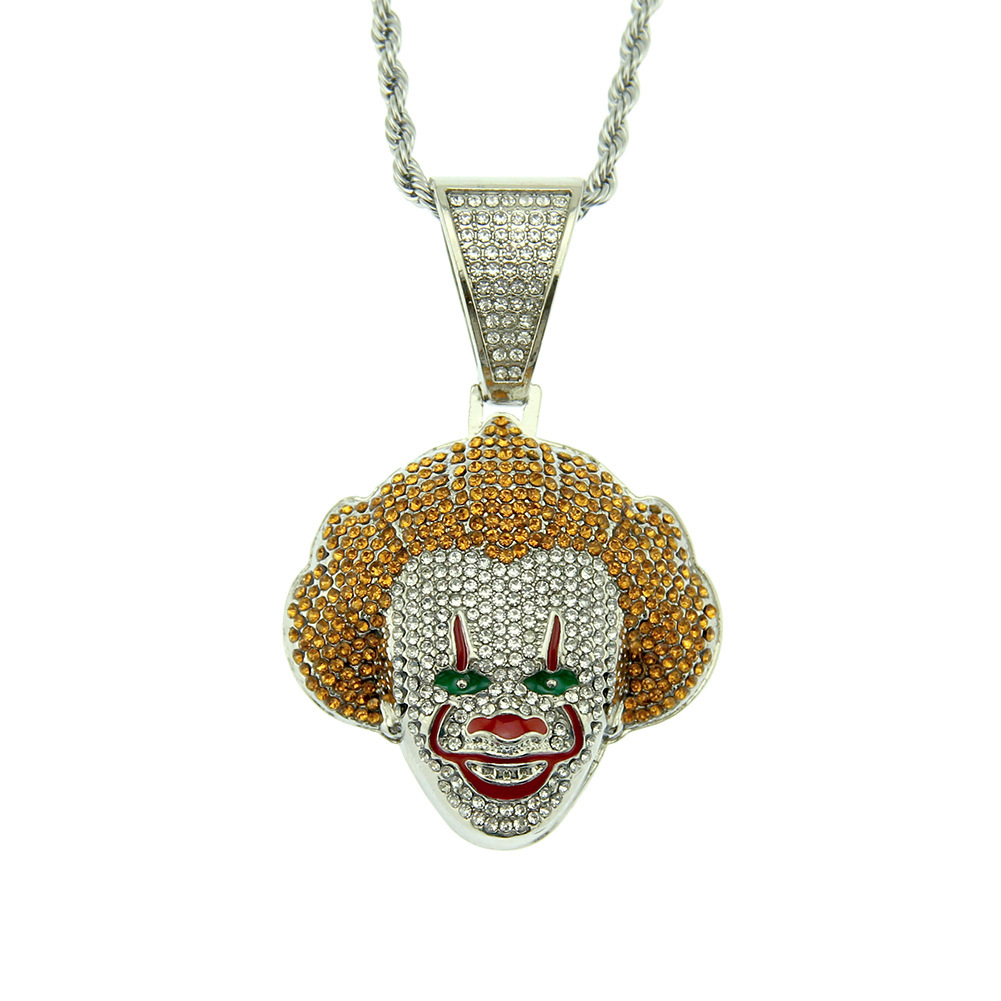 Clown iced out chains pendant for Men hip hop bling chains jewelry men's diamond tennis bracelet with 2 colors
