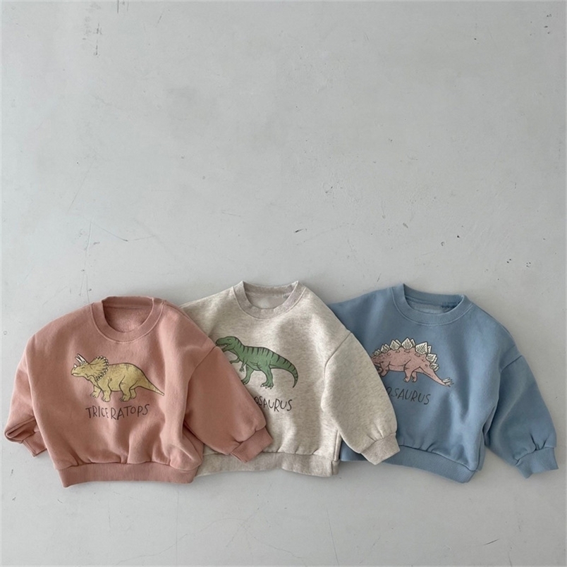 

MILANCEL Spring Kids Clothes Hoodies Long Sleeve Cute Dinosaur Plus Fleece Comfortable Pullover Sweatershirt 220124, Orange pink