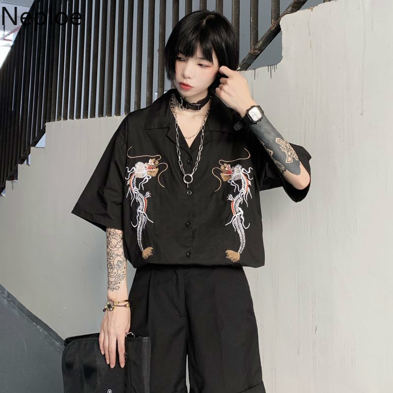 Neploe Harajuku Blusas Punk Gothic Black Blouse Tops 2021 Women Korean Embroidery Dragon Button Up Shirts Vintage Loose Clothes, Default color
Neploe Harajuku Blusas Punk Gothic Black Blouse Tops 2021 Women Korean Embroidery Dragon Button Up Shirts Vintage Loose Clothes, Default color