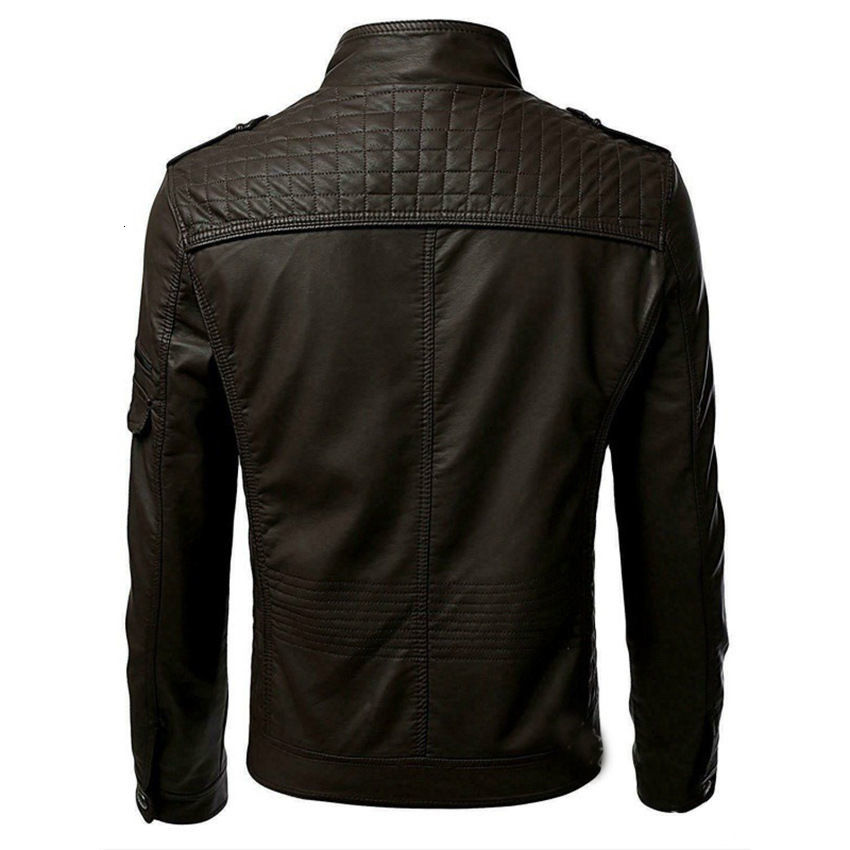 IEFB /men's clothing casual black PU leather jackets male stitching stand collar S - 5XL size long sleeve zipper coat Y3674 210524