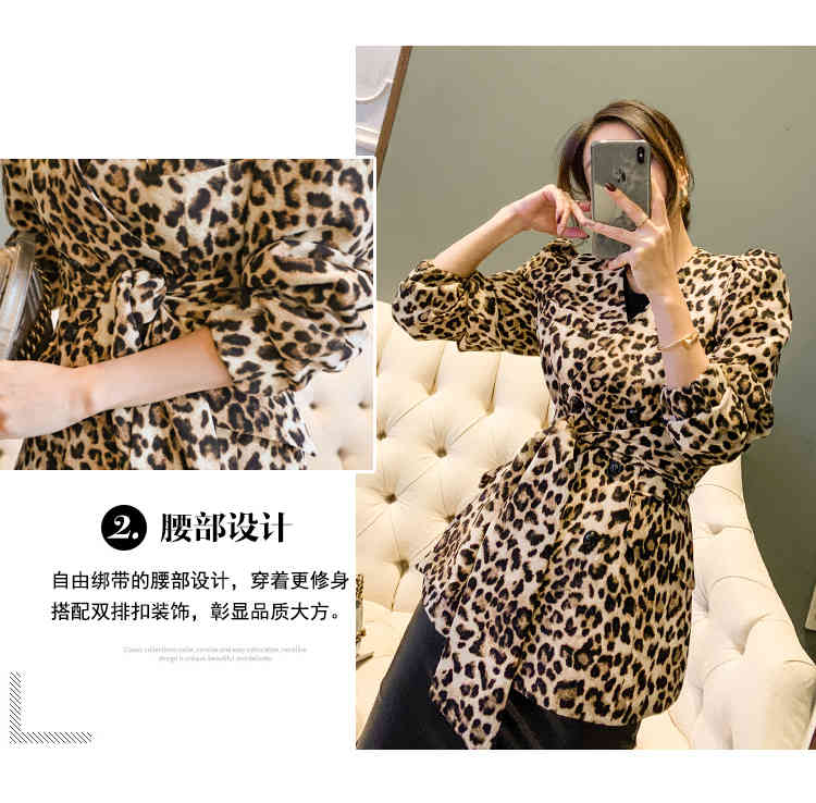 Women Leopard Print Jacket Faux V-neck temperament Loose Medium Coat Casual Outerwear Top Winter 210506