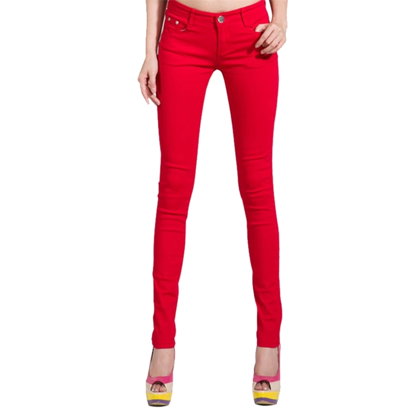 Pants Women Elastic Pencil Jeans Pants Candy Colored Mid Waist Zipper Slim Fit Skinny Full Length Female Trouser Pants For Woman 211112