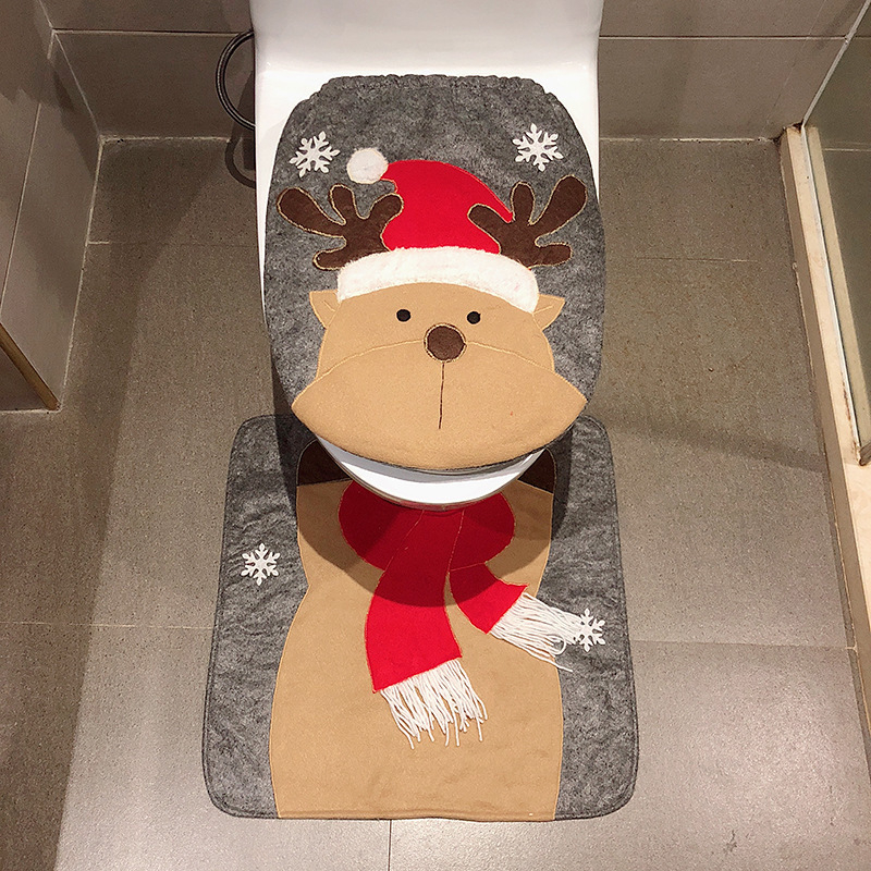 Christmas Santa Claus Toilet Cover Floor Mat 2-Piece Set Water Tank Cover Paper Towel Cover Christmas Ornaments
