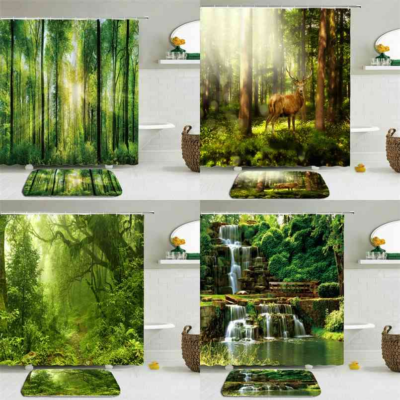 2pcs/set 3d Natural Forest Green Plants Shower Curtain Set Mat Bath Curtains Waterproof Cloth + Non-slip Toilet Bathroom 210830
2pcs/set 3d Natural Forest Green Plants Shower Curtain Set Mat Bath Curtains Waterproof Cloth + Non-slip Toilet Bathroom 210830