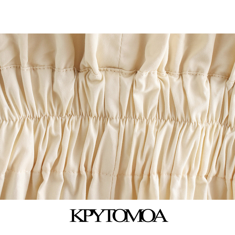 Women Chic Fashion Loose Pleated Playsuits Vintage Short Sleeve Elastic Waist Female Jumpsuits Mujer 210416