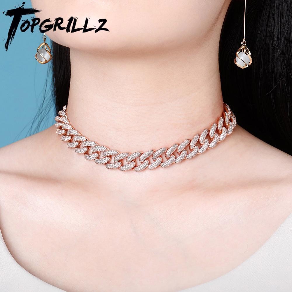 

TOPGRILLZ 14mm Chokers Necklace Box Clasp Micro Pave Cuban Link Necklaces Luxury Bling Jewelry Fashion Gift For Women 1415 X0509
