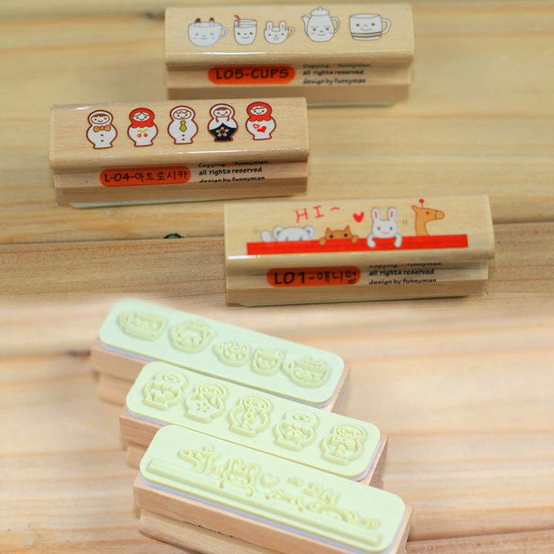 1Pcs Craft Ink Pad Home Office School Educational Supplies Wax Seal Stamps Wooden Rubber Stamp Seal Mini Wooden