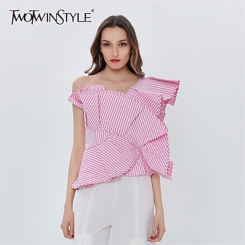 Asymmetrical Striped Shirt For Women Slash Neck Sleeveless Patchwork Ruffle Short Blouse Female Fashion Clothes 210524, Blue
Asymmetrical Striped Shirt For Women Slash Neck Sleeveless Patchwork Ruffle Short Blouse Female Fashion Clothes 210524, Blue