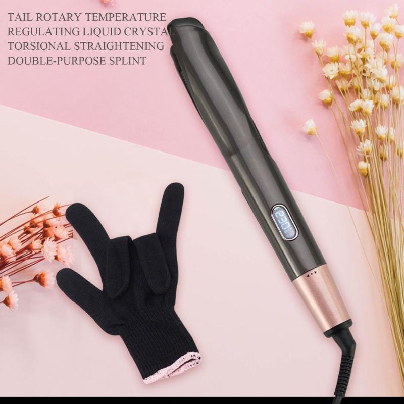 Electic 2 In 1 Twisted Hair Curler Slanting Plate Liquid Crystal Straightener Tail Rotating Temperature Curling Clipper Brushes1