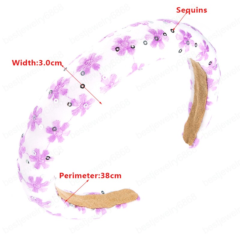 Elegant Korean Embroidery Flower Headband Temperament Sparkly Sequins Thick Sponge Hairband Girls Party Jewelry Bezel