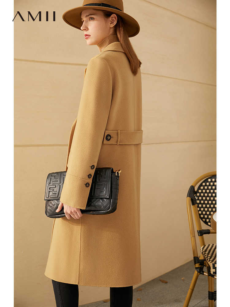 Minimalism Winter Coat Women Fashion Causal 100%wool Solid Lapel Bouble Breasted Double-sided Woolen 12030447 210527