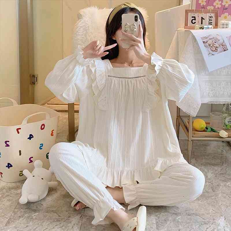 autumn winter two piece womens sleepwears set 100% pure cotton long puff sleeve trousers women pajamas suit cute princess style, Black;red
autumn winter two piece womens sleepwears set 100% pure cotton long puff sleeve trousers women pajamas suit cute princess style, Black;red