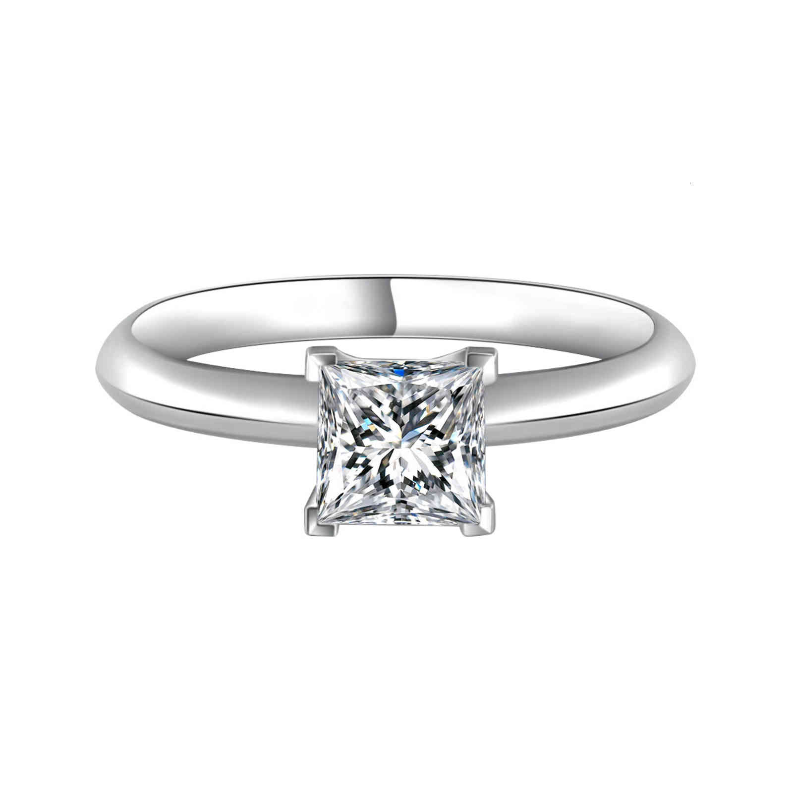 Gold Platinum Ring d Color Mossan Stone Princess Square Women's Diamond Sterling Silver Wedding Simple