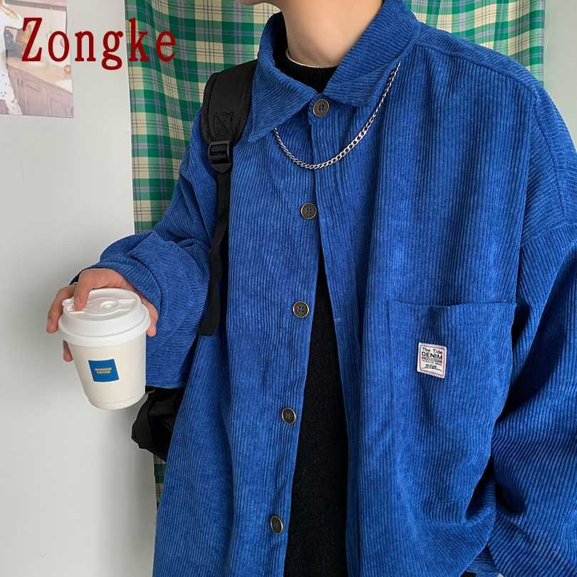 Zongke Corduroy Men Shirts For Men Clothing Harajuku Black Shirt Korean Style Men Shirt Long Sleeve Vintage Clothes 3XL 210708