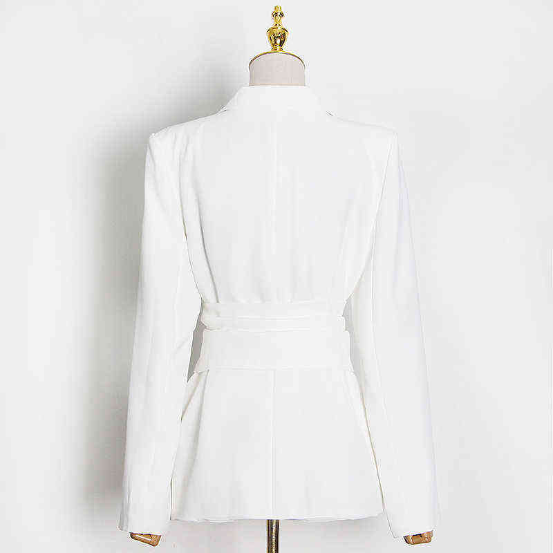 TWOTWINSTYLE White Minimalist Blazer For Women Notched Long Sleeve Sashes Elegant Blazers Female Fashion Clothing 211120