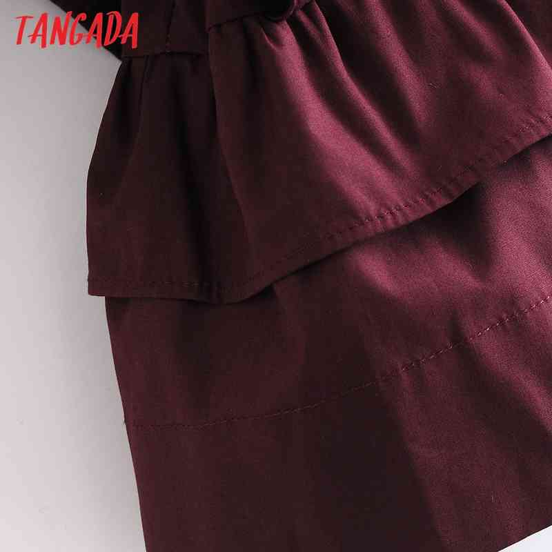 Women Retro Wine Red Ruffles Crop Bow Short Sleeve Summer Chic Female Shirt Tops 3W138 210416