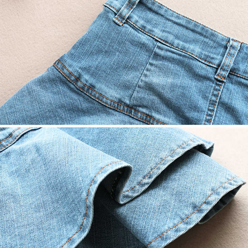 Summer Low Waist A Line Denim Skirt Women Sexy Pleated Mini Jeans Skirts Korean Style Casual Faldas Mujer 210619