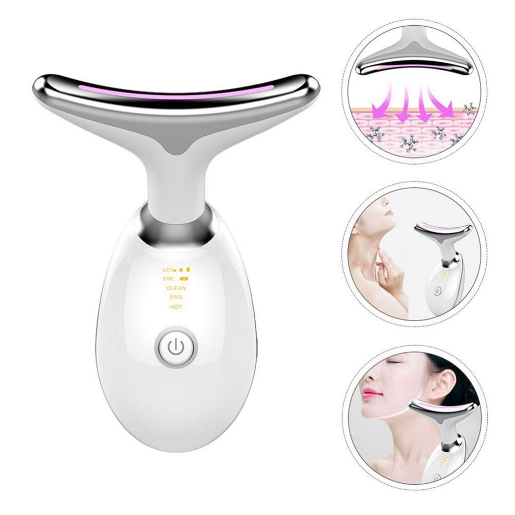 LED Photon Therapy Neck Face Lifting Massager Electric Ion Sonic Vibration Heating Skin Facial Tighten Wrinkle Remover Beauty