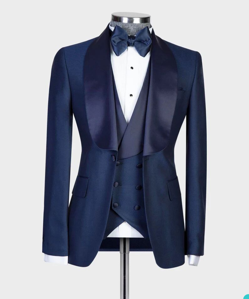 Newest One Button Groom Polyester Tuxedos Red Shawl Lapel Slim Fit Mens Wedding Suits Formal Party Prom Suit Custom Made(Jacket+ Vest+Pants)