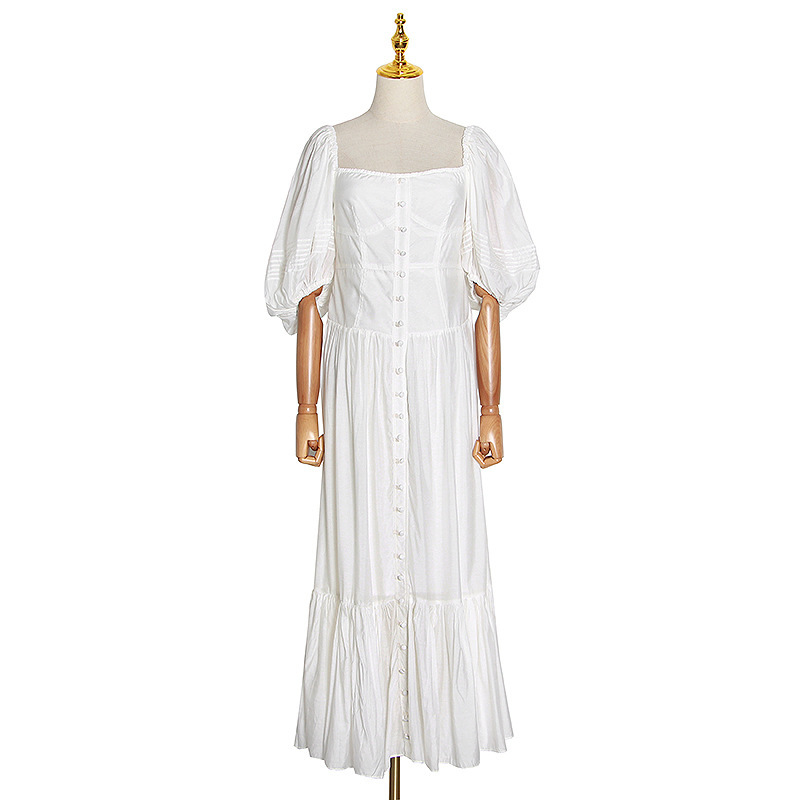 Women Dress Lantern Sleeve Slash Neck White Beach Dresses Vintage Sexy Off Shoulder Long Summer 210513