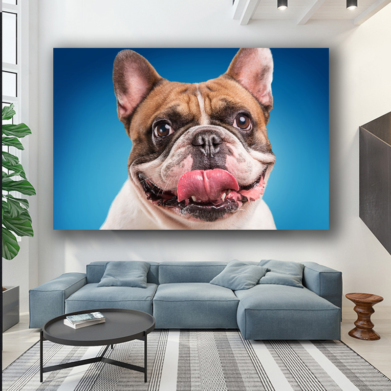 SELFLESSLY Dogs Colored background Bulldog Snout Tongue print painting Canvas Wall Pictures for Living Room Canvas Oil Painting