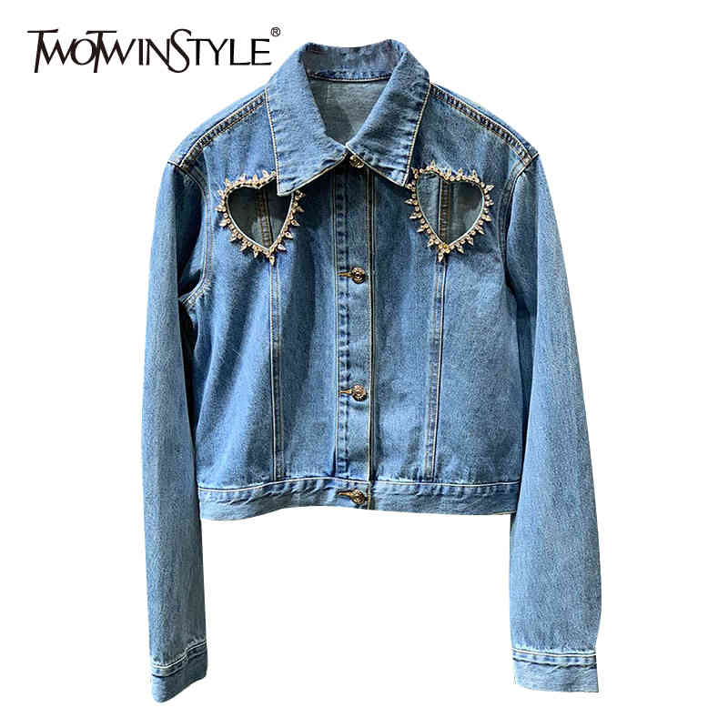 Casual Patchwork Diamonds Denim Coat For Women Lapel Long Sleeve Hollow Out Straight Jackets Female Spring 210524, Blue
Casual Patchwork Diamonds Denim Coat For Women Lapel Long Sleeve Hollow Out Straight Jackets Female Spring 210524, Blue
