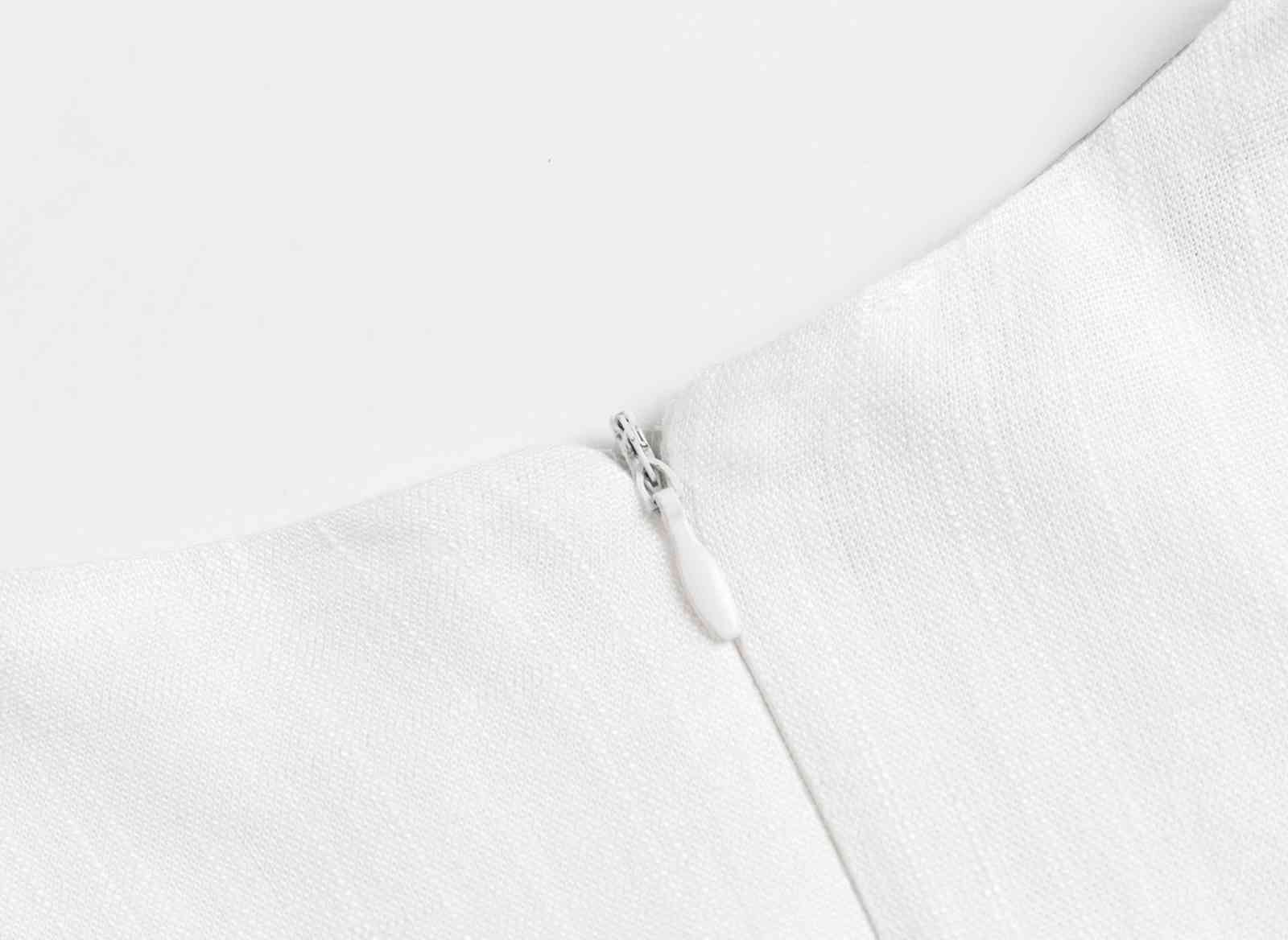 Summer Linen Square Collar Short sleeve Midi Dress White Women Buttons Slim Waist Swing Long Dresses Pullover Vestido 210429