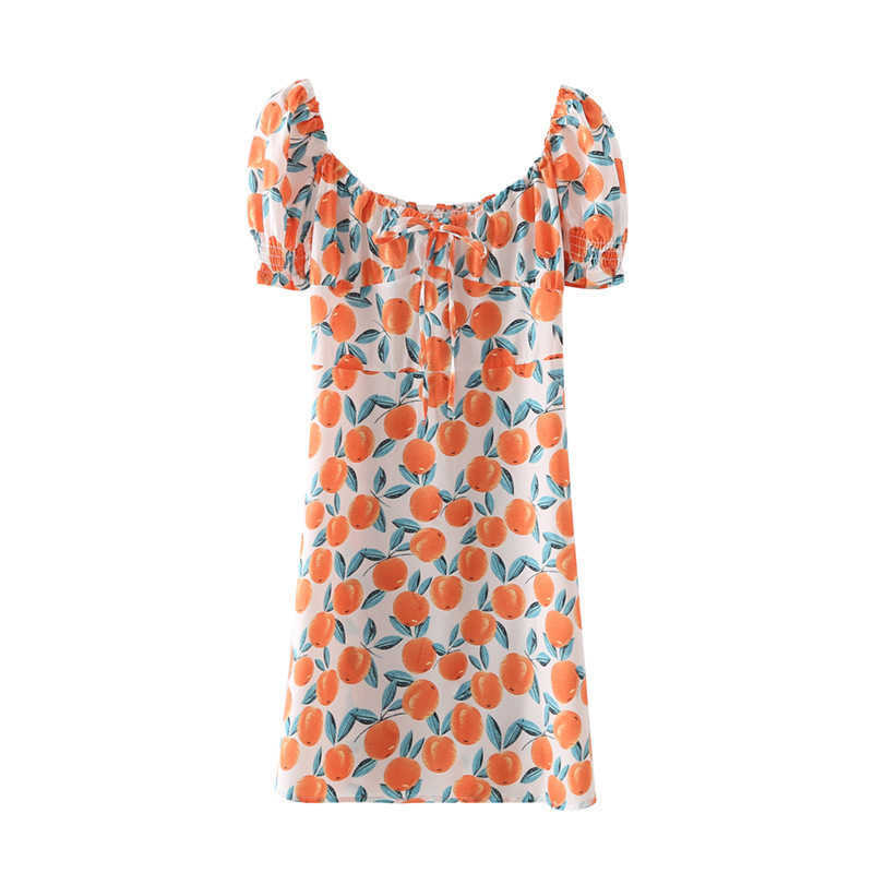 H.SA Women Summer Cute Dresses Slash Neck High Waist Short Sleeve Sweet Fruit Vestidos Casual Beach Wear Summer Mini Dress 210716