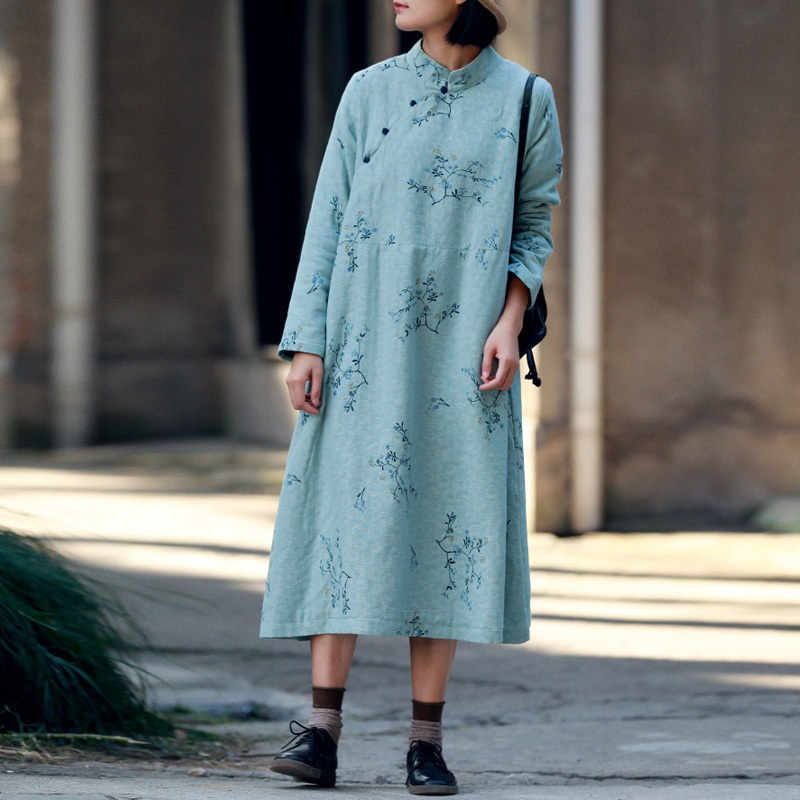 Johnature Women Vintage Thick Dress Print Floral Chinese Style Stand Robes Winter Warm Cotton Linen Fleece A-Line Dress 210521, Green
Johnature Women Vintage Thick Dress Print Floral Chinese Style Stand Robes Winter Warm Cotton Linen Fleece A-Line Dress 210521, Green