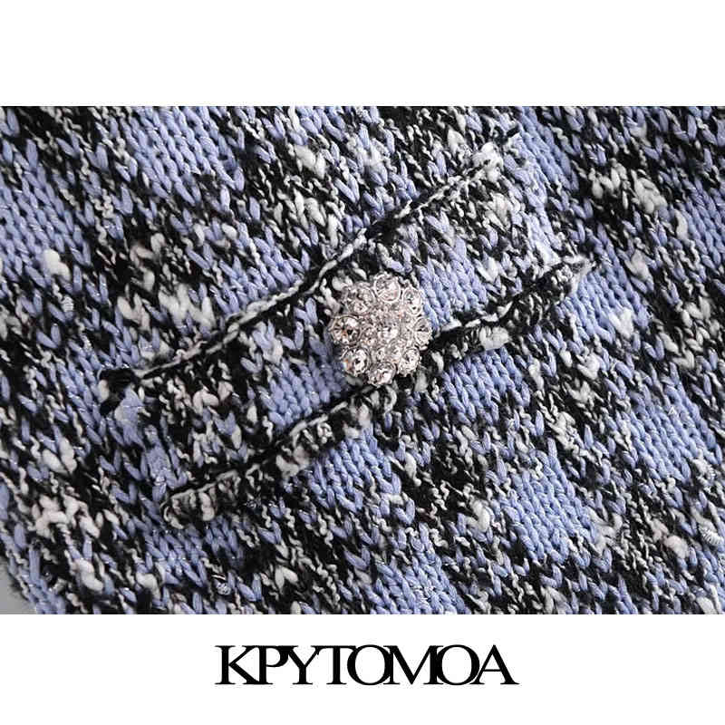 Women Sweet Fashion Bejewelled Buttons Plaid Knitted Mini Dress O Neck Sleeveless Female Dresses Mujer 210420