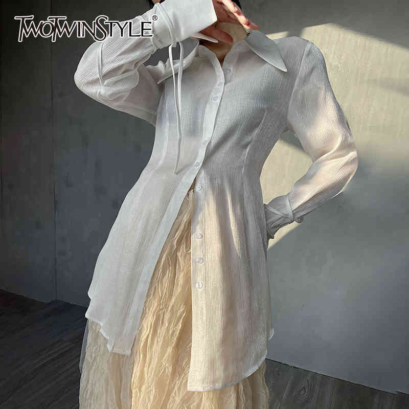 White Casual Lace Up Shirt For Women Lapel Long Sleeve Single Breasted Blouses Females Summer Style 210524
White Casual Lace Up Shirt For Women Lapel Long Sleeve Single Breasted Blouses Females Summer Style 210524