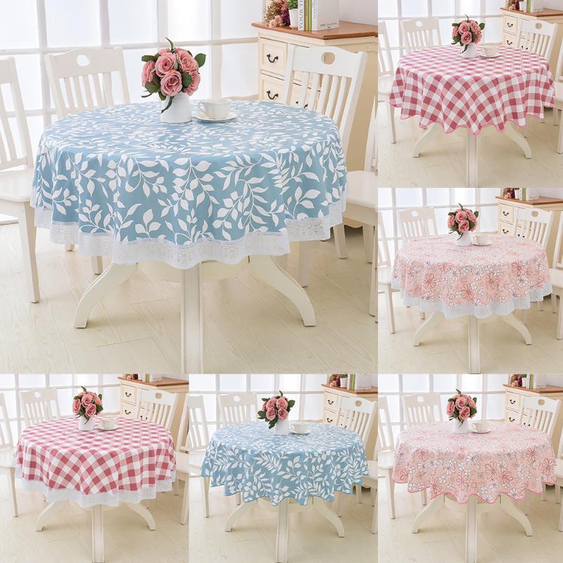 Waterproof Flower Lace Round Tablecloth Kitchen Dining Table Cover Decor Washable Cloth For Tea