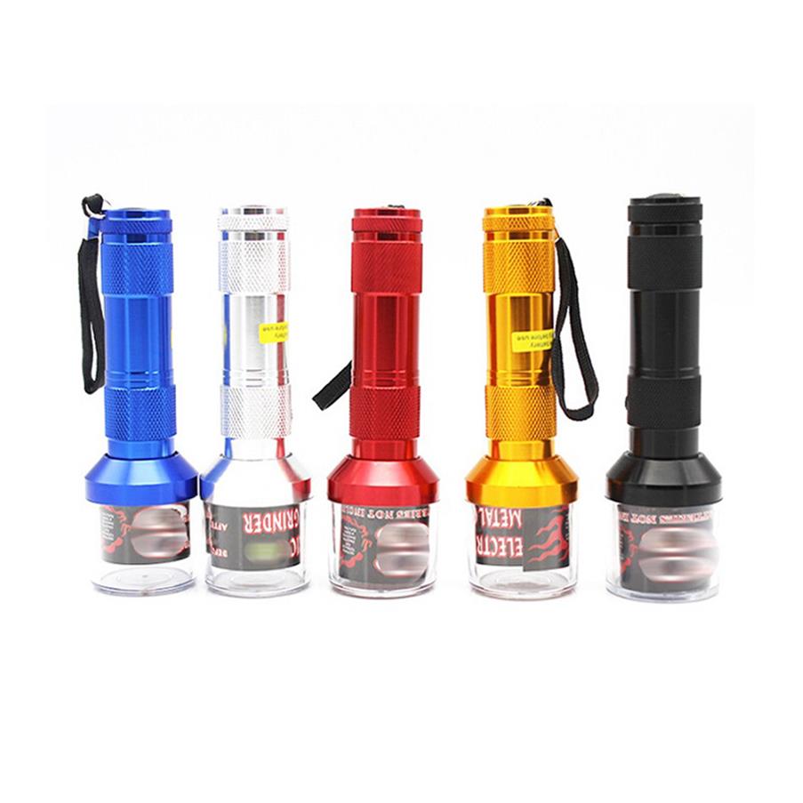 Aluminum Electric Tobacco Grinder Crusher Herb Smoke Grinders Flashlight Pollen Cigarette Alloy Metal Handheld Chopper DHLa50
Aluminum Electric Tobacco Grinder Crusher Herb Smoke Grinders Flashlight Pollen Cigarette Alloy Metal Handheld Chopper DHLa50