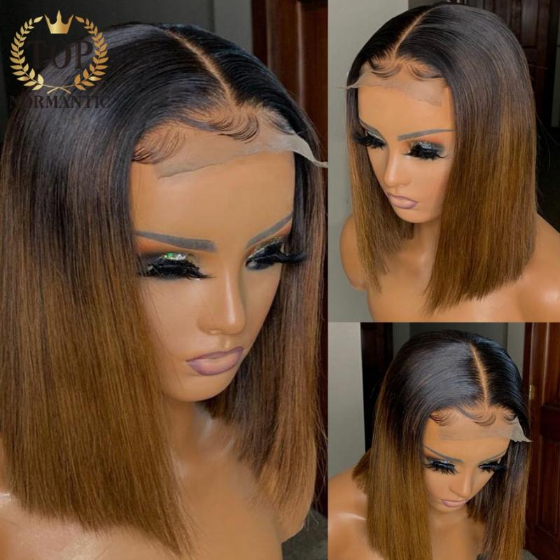 Topnormantic Straight Lace Front Human Hair Wigs Ombre Brown Color Wig With Baby Brazilian Remy women wigs