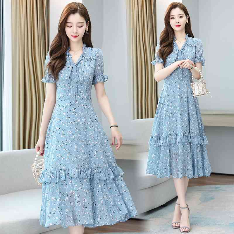 women's Retro bohemian dress, beach party with deep V-neck sexy dress, elegant floral yarn dress 210602