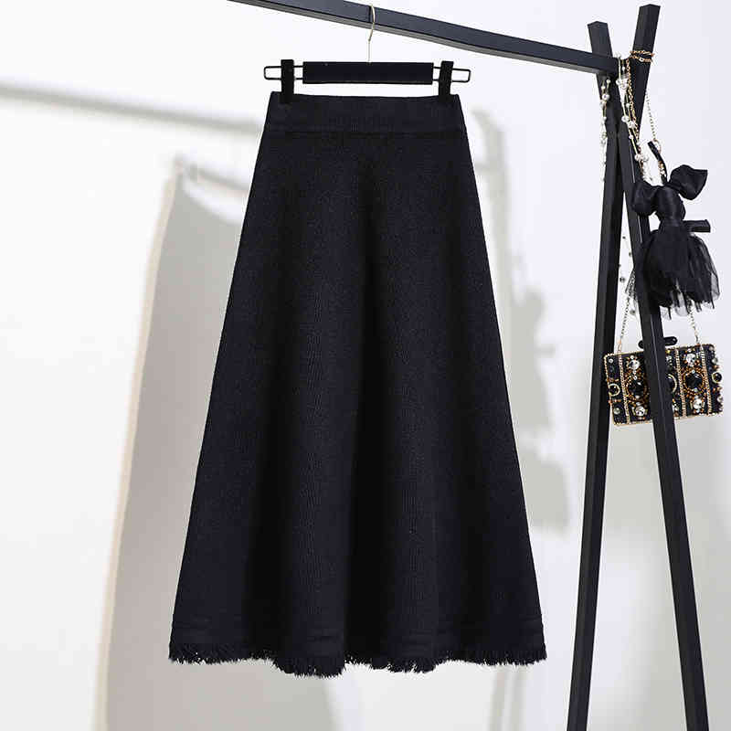 Nomikuma Autumn Winter Women Sweater Skirt Korean Tassel High Waist A-line Knitted Skirts Causal Solid Faldas Mujer 6D045 210427