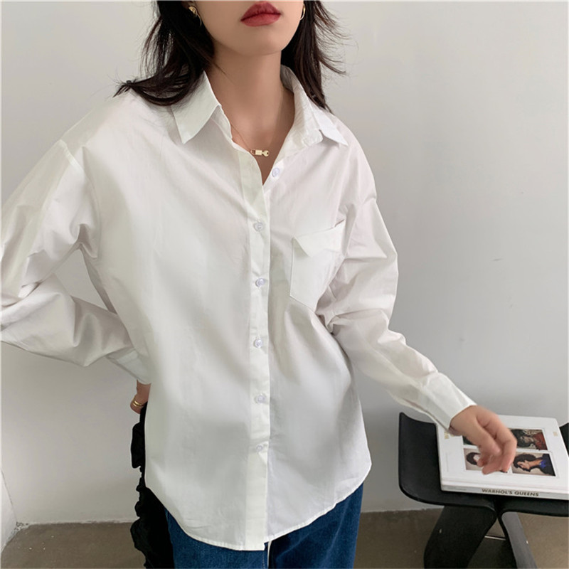 Arrival Spring Autumn OL Elegant Lapel Basic Shirt Women Blouses Tops Loose Long Sleeve Work Wear Woman Clothes 210421