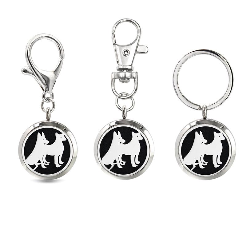 Keychains 30mm Stainless Steel Jewelry Keychain Dog Essential Oil Perfume Diffuser Keyring Key Chain Lobster Clasp Gift