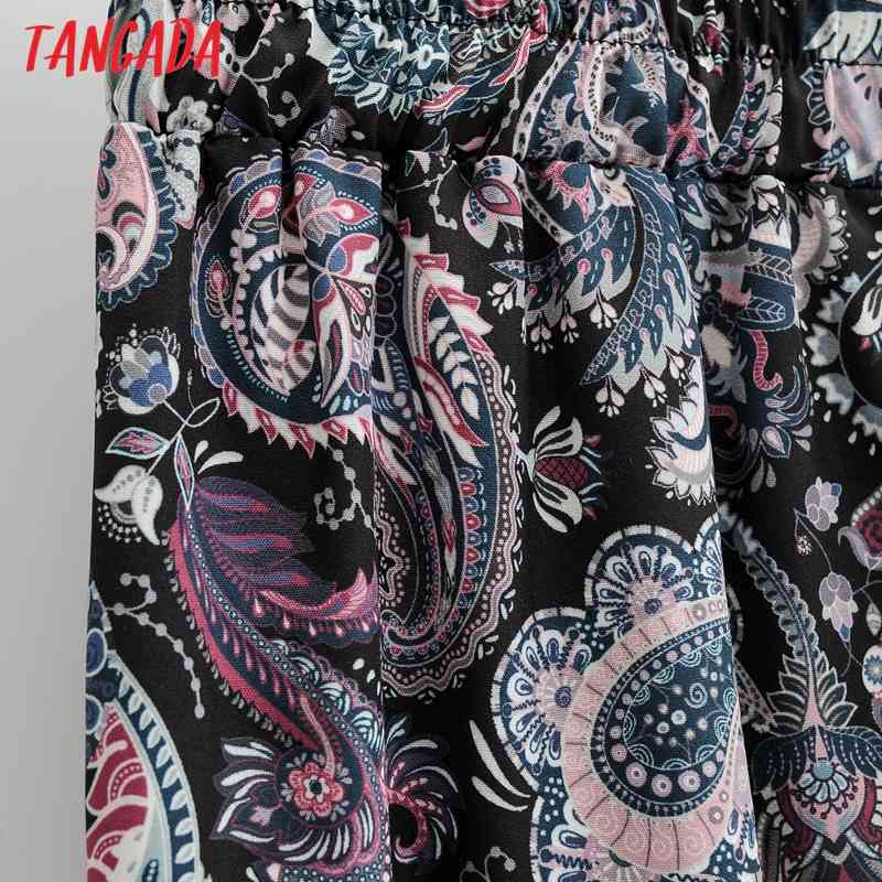 Women Retro Floral Print Long Trousers Vintage Style Strethy Waist Lady Pants Pantalon 169 210416