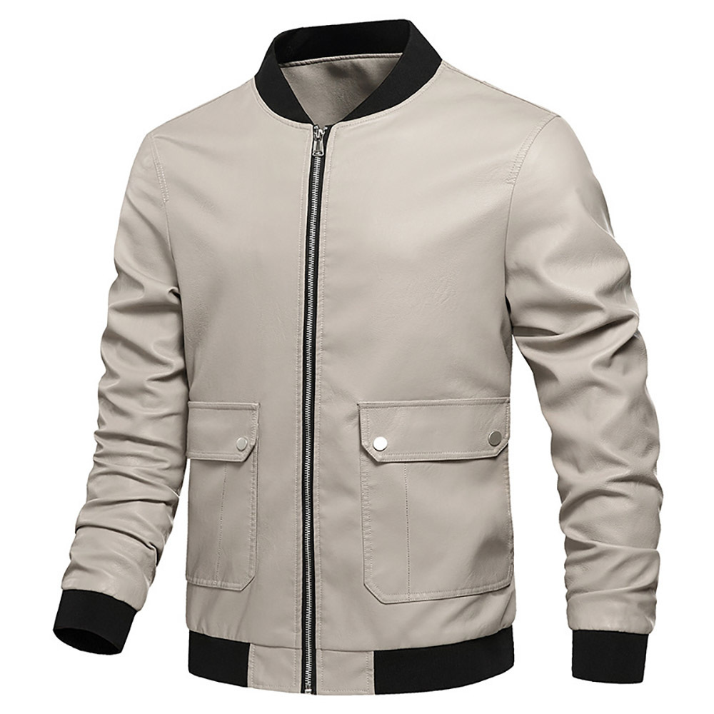 Men Pu Leather Jackets Coat Stand Collar Zipper Autumn Winter Bomber Jacket Male Outerwear Biker Jacket B0755 210518