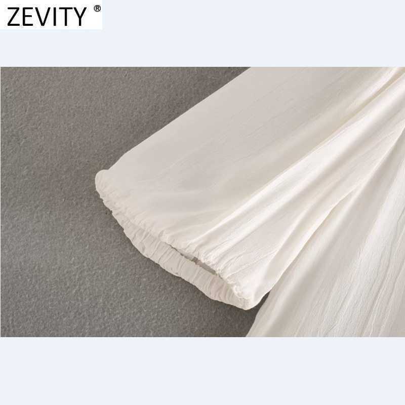 ZEVITY Women Vintage Square Collar Puff Sleeve Solid Hem Ruffles Blouse Prairie Female Breasted Shirt Chic Blusas Tops LS9312 210603