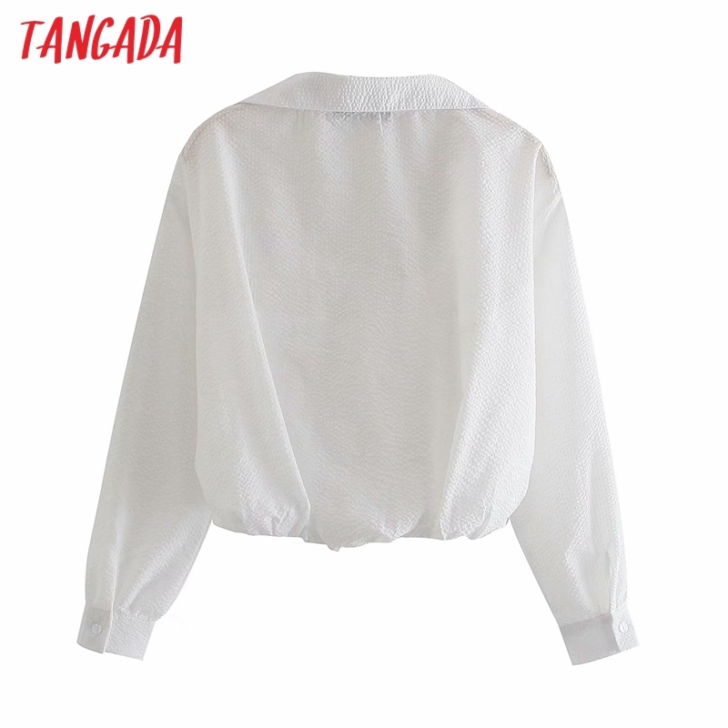 Women White Crop Blouse Long Sleeve Chic Female Lady Shirt Blusas Femininas 4M17 210416