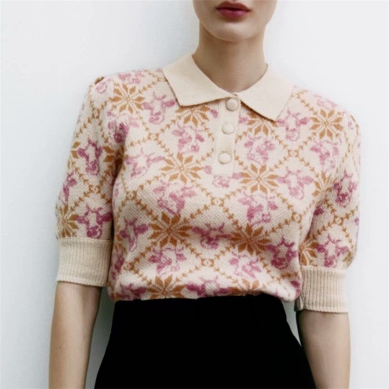 Vintage Women Animal Jacquard Sweaters Fashion Ladies Knitted Tops Elegant Female Chic Turn Down Collar Pullovers 210430