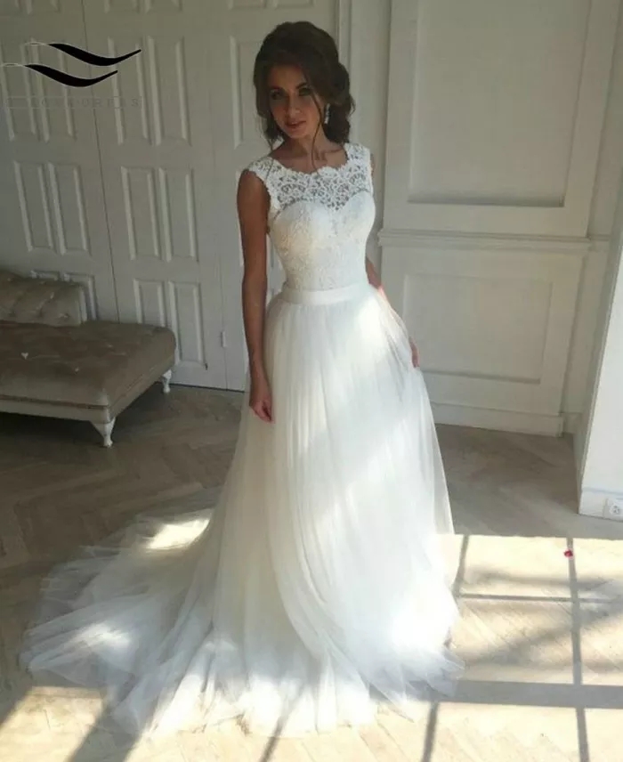 New Fashion Vintage Summer Holiday Beach Lace Bridal Gown Scoop Backless Boho Bohemain A-line Wedding Dresses Real Images In Stock