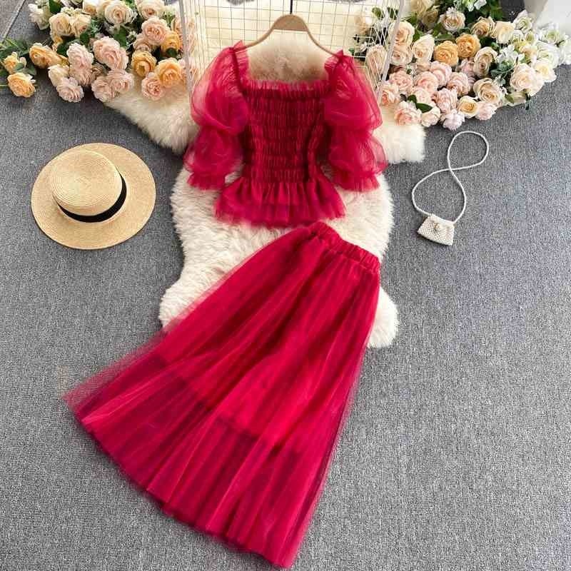 Fairy and aristocratic temperament suit female short top, sweet mesh skirt, two-piece set 210525, Black
Fairy and aristocratic temperament suit female short top, sweet mesh skirt, two-piece set 210525, Black