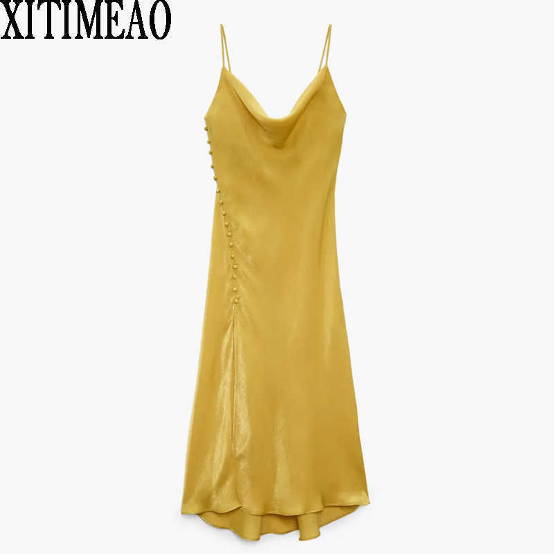 Za Summer Woman Party Night Dress Fashion Yellow Slit Slim Midi Sexy Off Shoulder Sling es Vestidos 210604
Za Summer Woman Party Night Dress Fashion Yellow Slit Slim Midi Sexy Off Shoulder Sling es Vestidos 210604